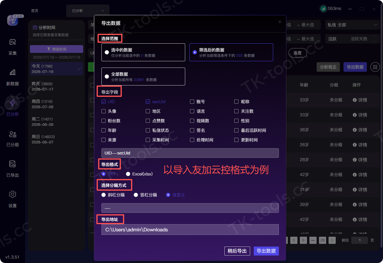 导出格式